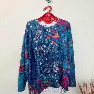Natural Life Colorful Floral cashmere like Sweater large new without tags